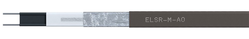 Cablu autoreglabil eltherm ELSR-M, taiat in trepte ca sa se vada conductoarele, miezul autoreglabil, tresa si mantaua